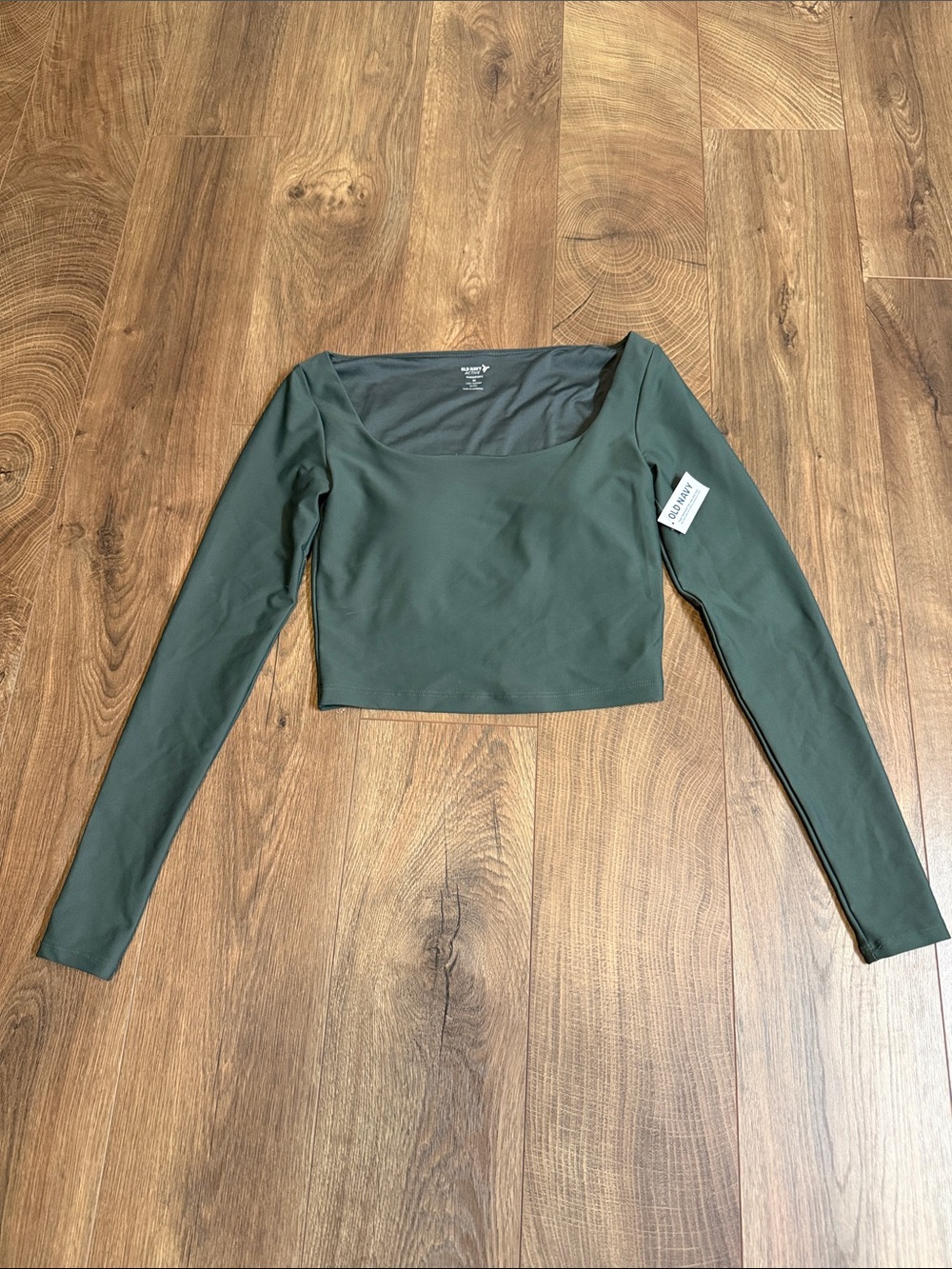NWT Old Navy Forest Green Square-Neck Long Sleeve Crop Top SZ XS